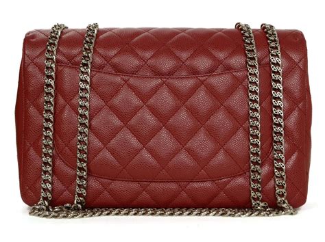 Red Quilted Caviar Leather Chain Clutch Bag 